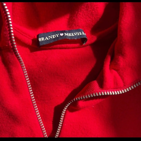 Brandy Melville Red Cotton Crop 1/4 Zip - Picture 3 of 4